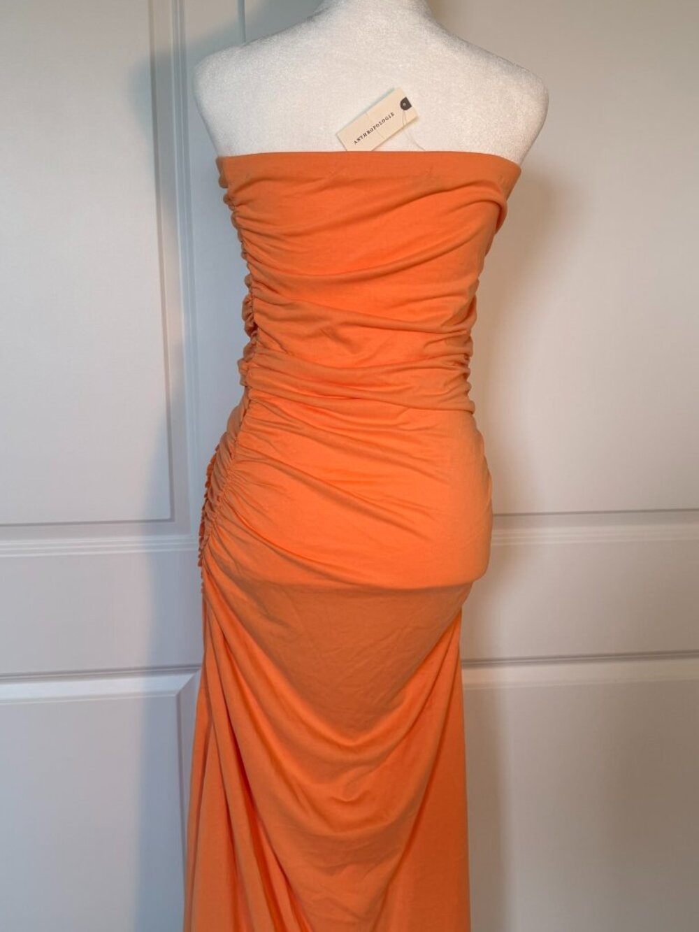 NWT ANTHROPOLOGIE Peachy Orange Gabbie Strapless Ruched Tube Dress Size M - Picture 4 of 8